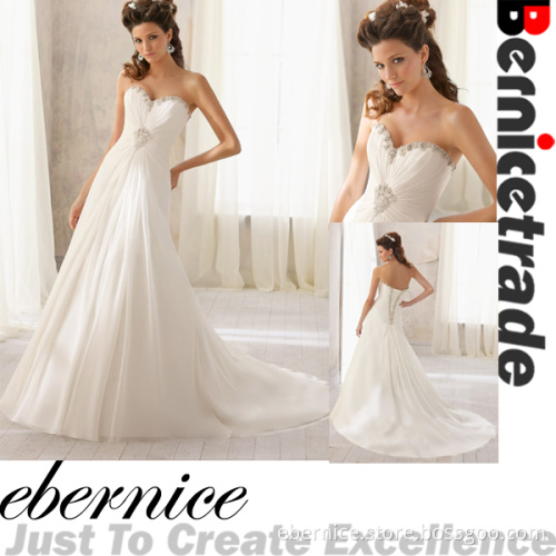 White Chiffon a Line Strapless Wedding Gowns